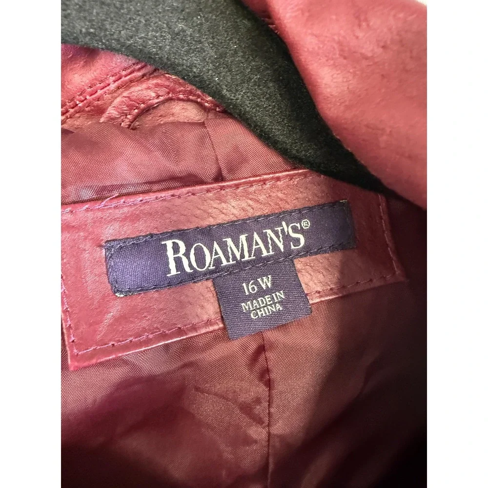 Roaman's Jacket Womens 16W Burgundy Leather Asymmetrical‎ Zip Moto Quilted Plus